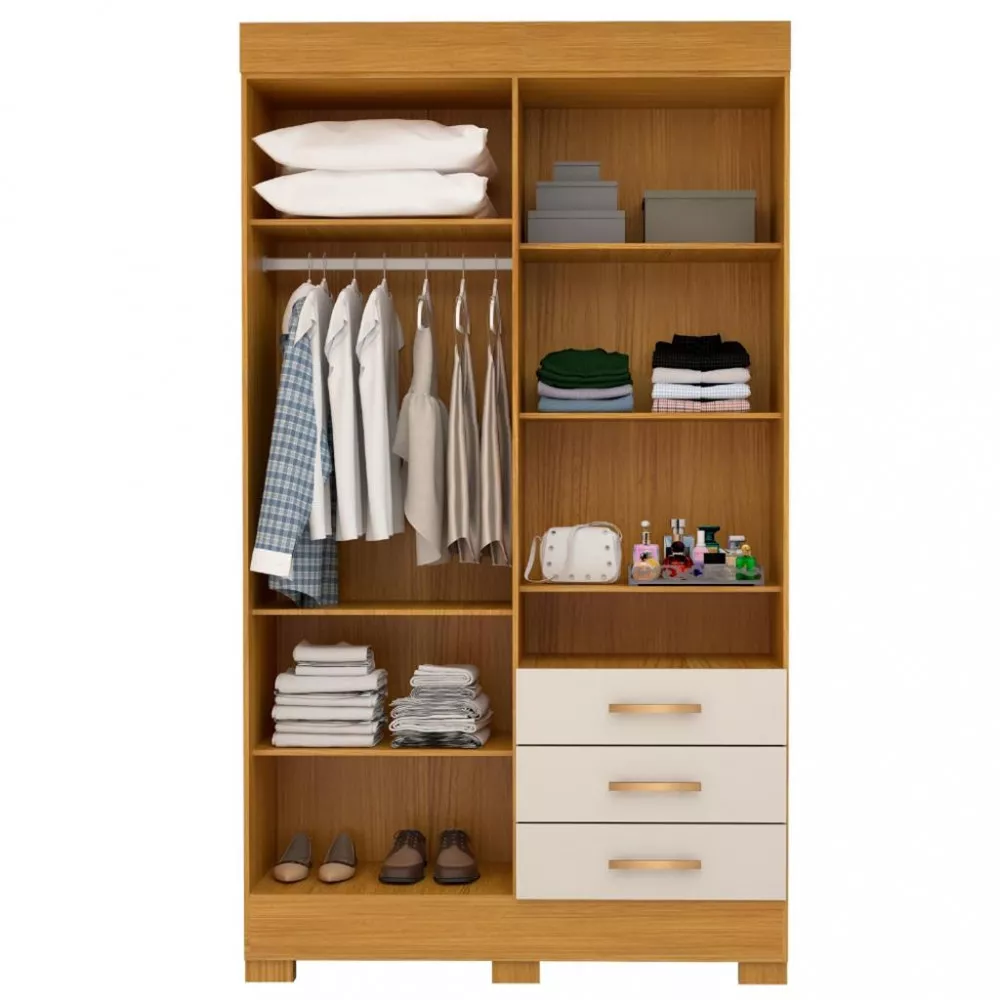 Guarda Roupa Casal com Espelho e Pés 4 Portas 3 Gavetas 100 MDF Debora ACP