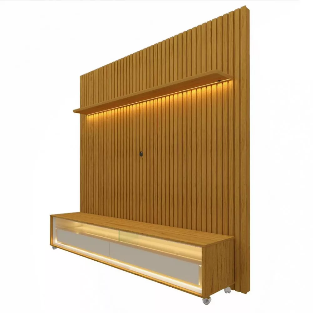 Image 1 of 3 of Rack com Painel para TV de Até 75 Polegadas 2 Gavetas 185cm Rodízios Nobre Requinte Gelius