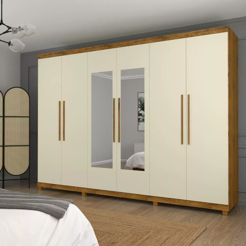 Guarda Roupa Casal com Espelho e Pés 6 Portas 100 MDF Absolut New Gelius