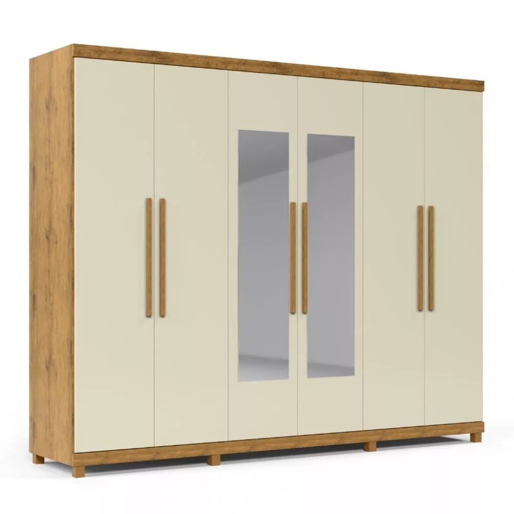 Guarda Roupa Casal com Espelho e Pés 6 Portas 100 MDF Absolut New Gelius