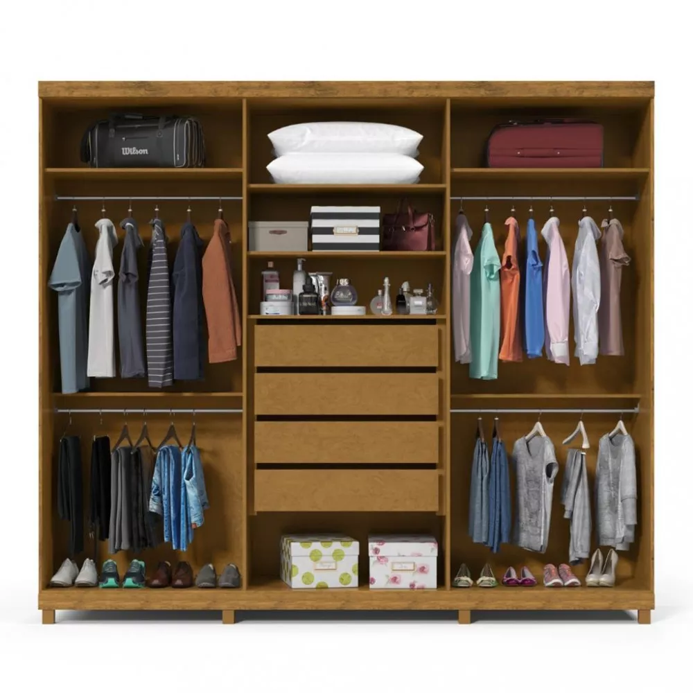 Guarda Roupa Casal com Espelho e Pés 6 Portas 100 MDF Absolut New Gelius
