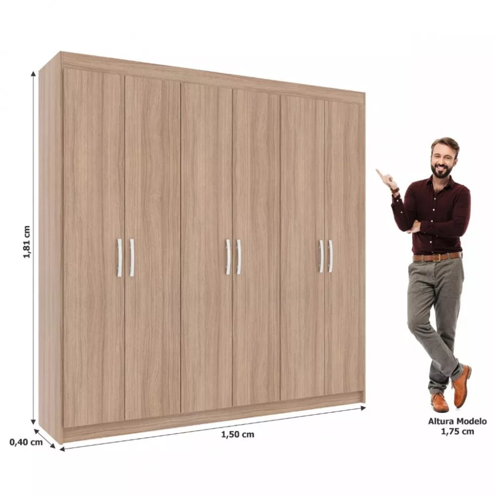 Guarda Roupa Casal 6 Portas 2 Gavetas Montreal Evidencia