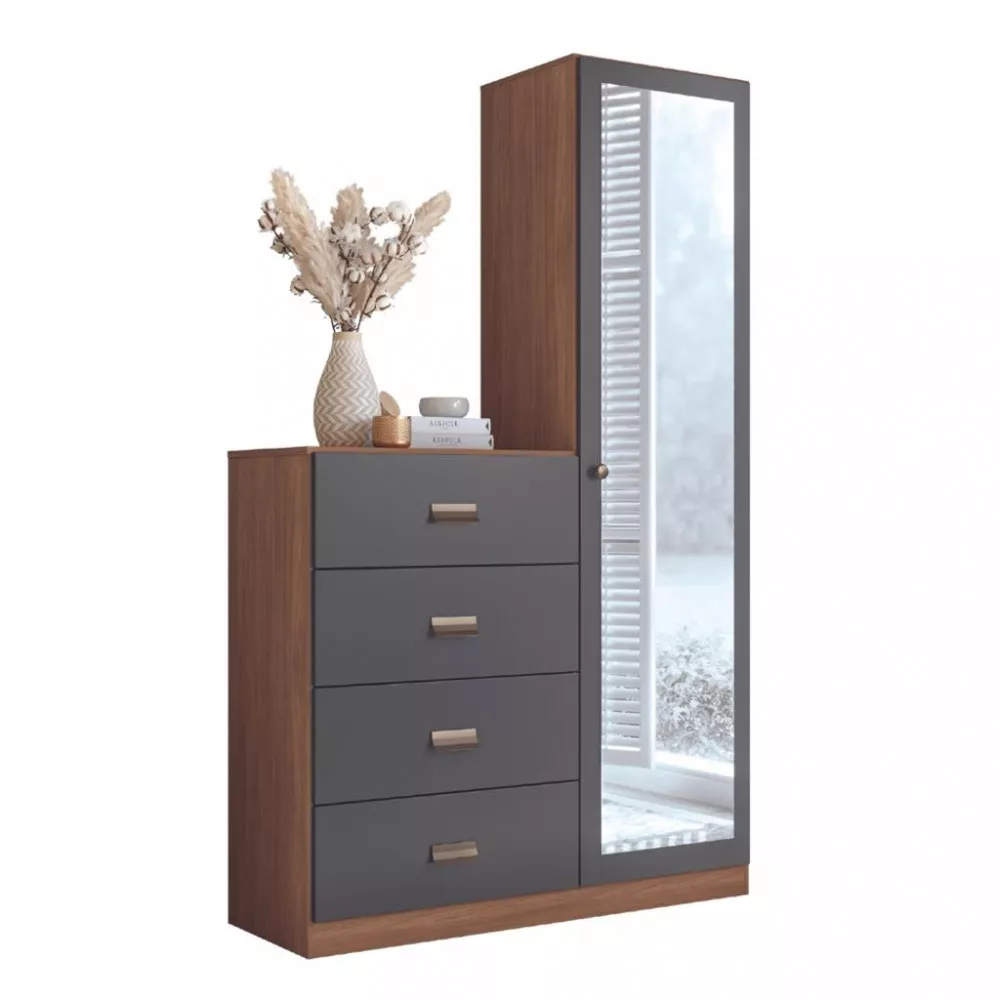 Cômoda 4 Gavetas 1 Porta com Espelho Estilo Santos Andirá