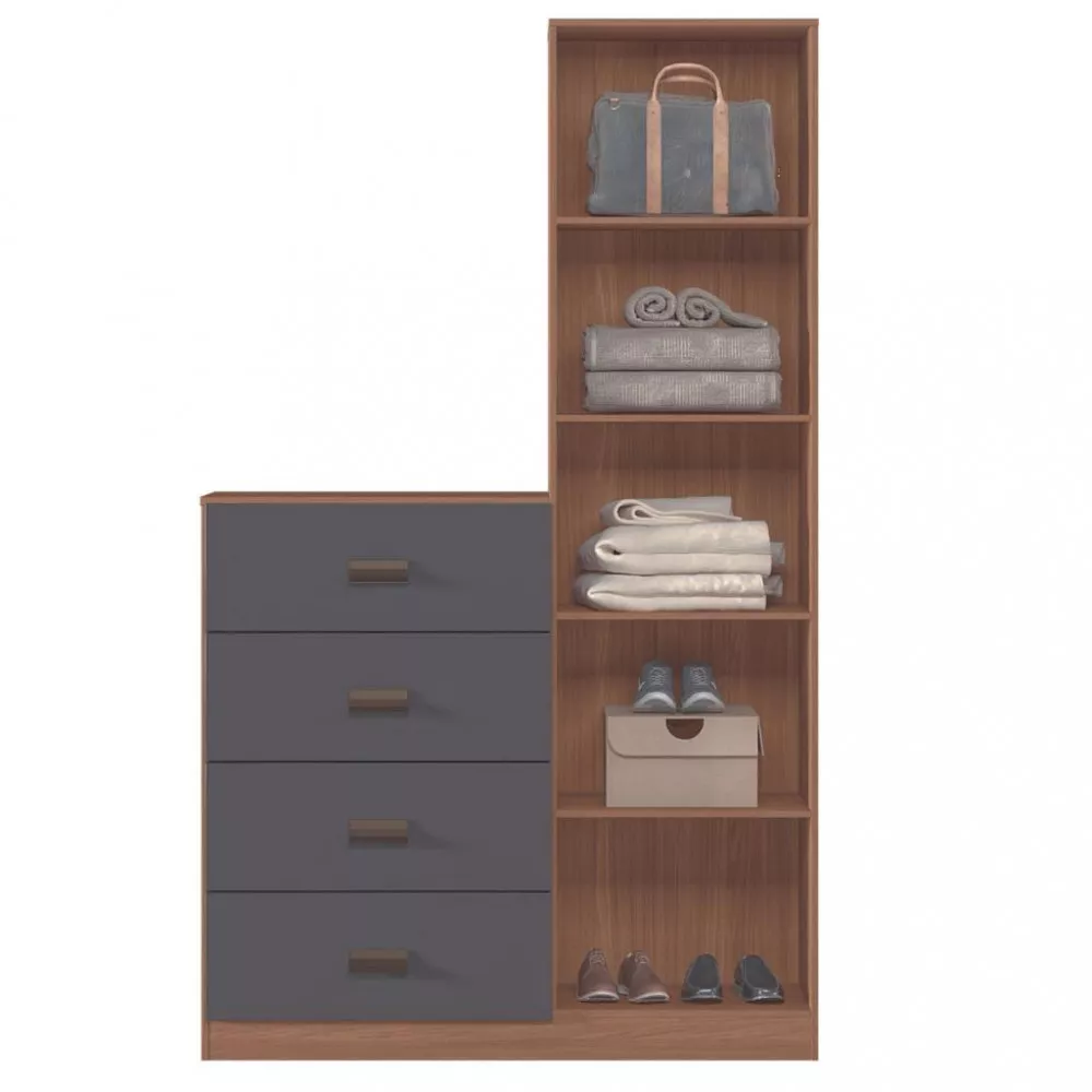 Cômoda 4 Gavetas 1 Porta com Espelho Estilo Santos Andirá