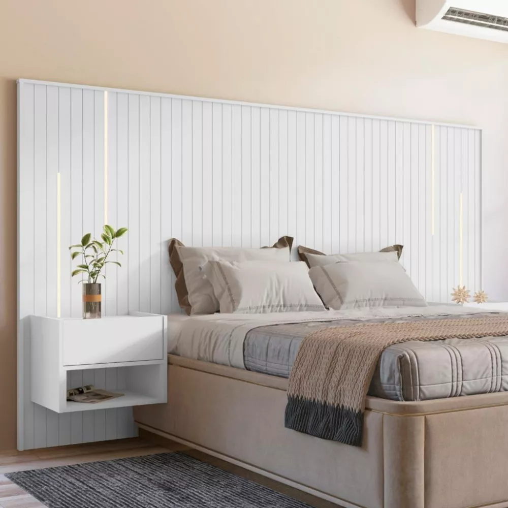 Cabeceira Frisada Casal Queen LED com Mesa de Apoio Florença Casa D