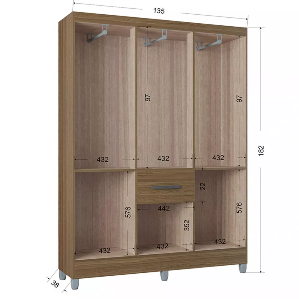 Guarda Roupa Solteiro 7 Portas 1 Gaveta Turin Poquema