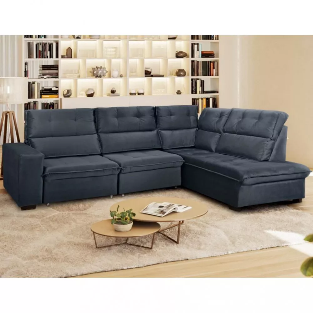 Sofá 4 Lugares 280/210cm Retrátil Reclinável Veludo Bárbara Takei