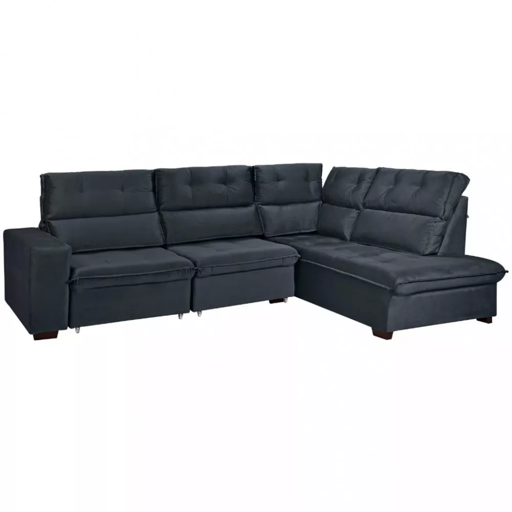 Sofá 4 Lugares 280/210cm Retrátil Reclinável Veludo Bárbara Takei