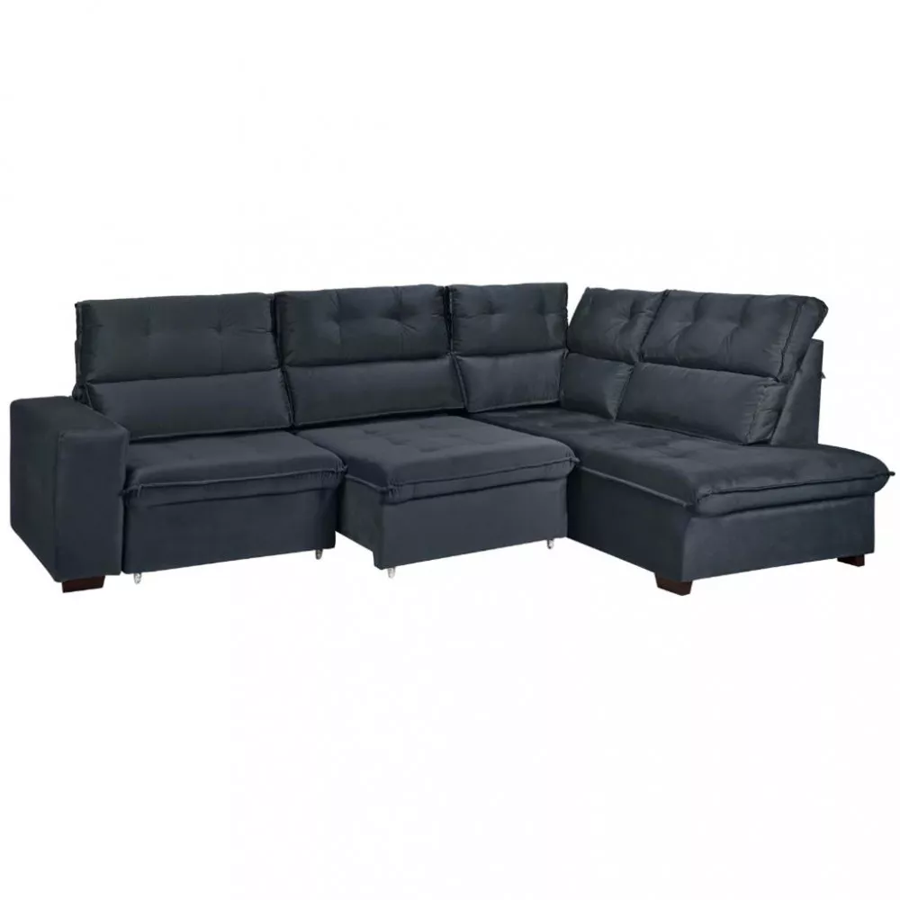 Sofá 4 Lugares 280/210cm Retrátil Reclinável Veludo Bárbara Takei