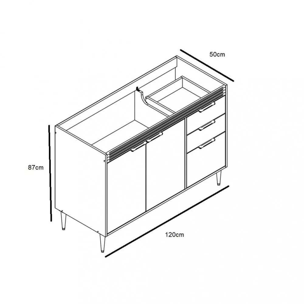 Balcão 3 Portas 2 Gavetas sem Tampo Francini Móveis Sul
