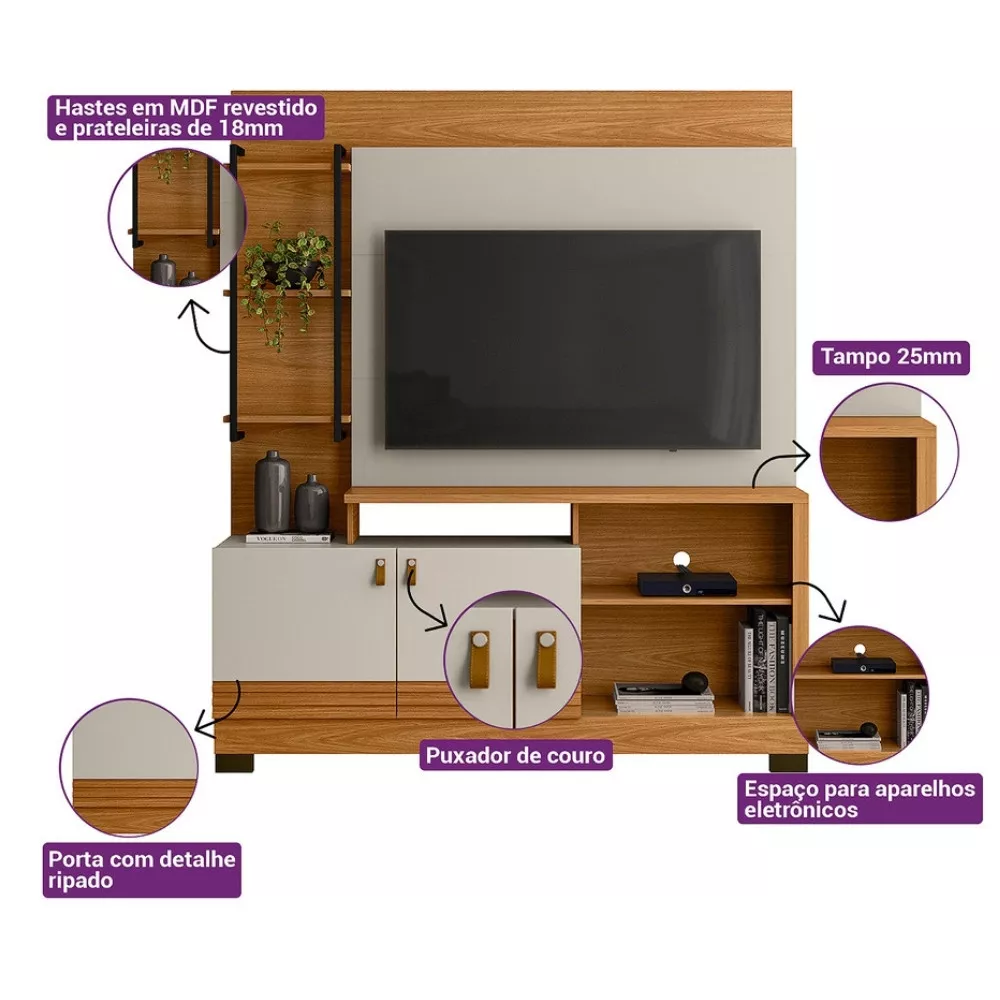 Estante Home para TV até 50 Polegadas 2 Portas Alagoas Linea Brasil