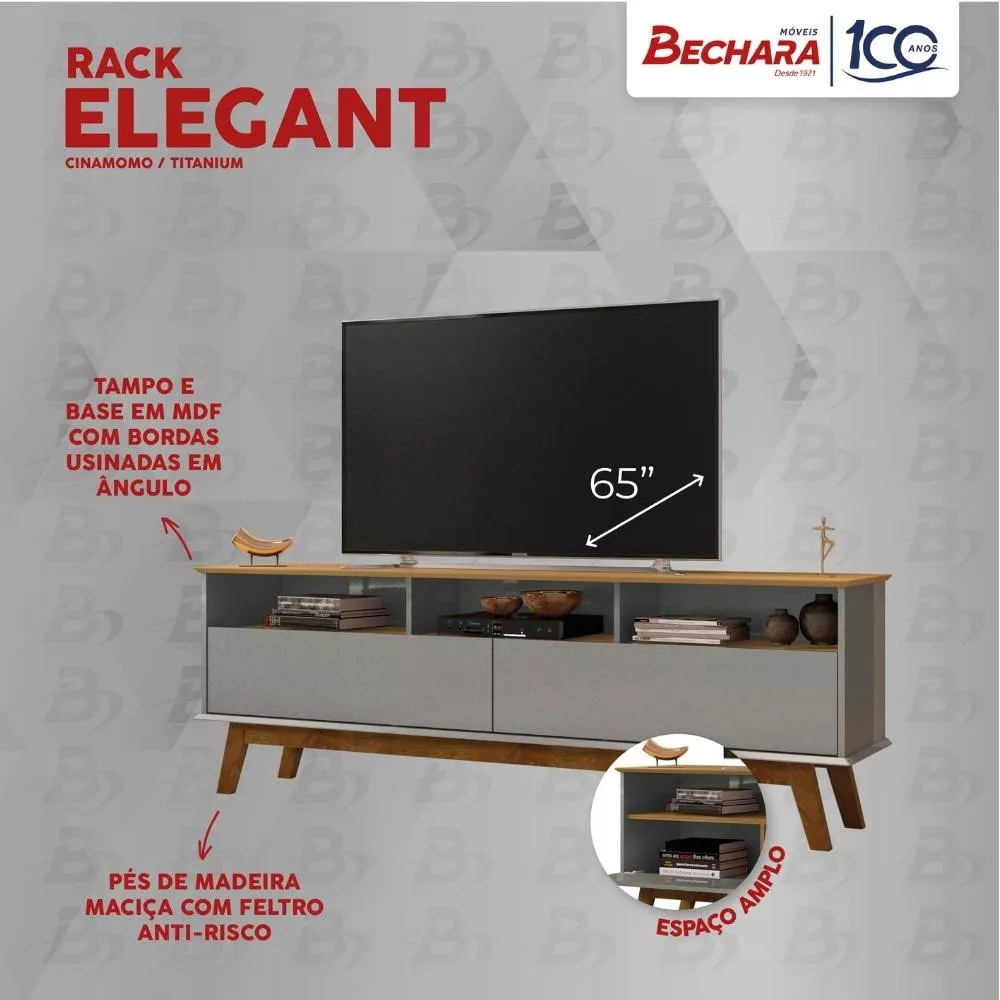 Rack para TV até 65 Polegadas 2 Portas com Pés de Madeira Elegant Bechara