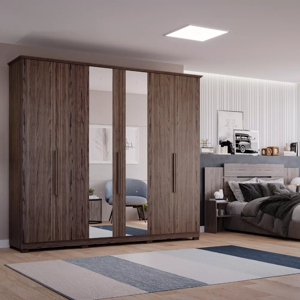 Image 0 of 3 of Guarda Roupa Casal com Espelho e Pés 6 Portas 100 MDF Itaunas Panan