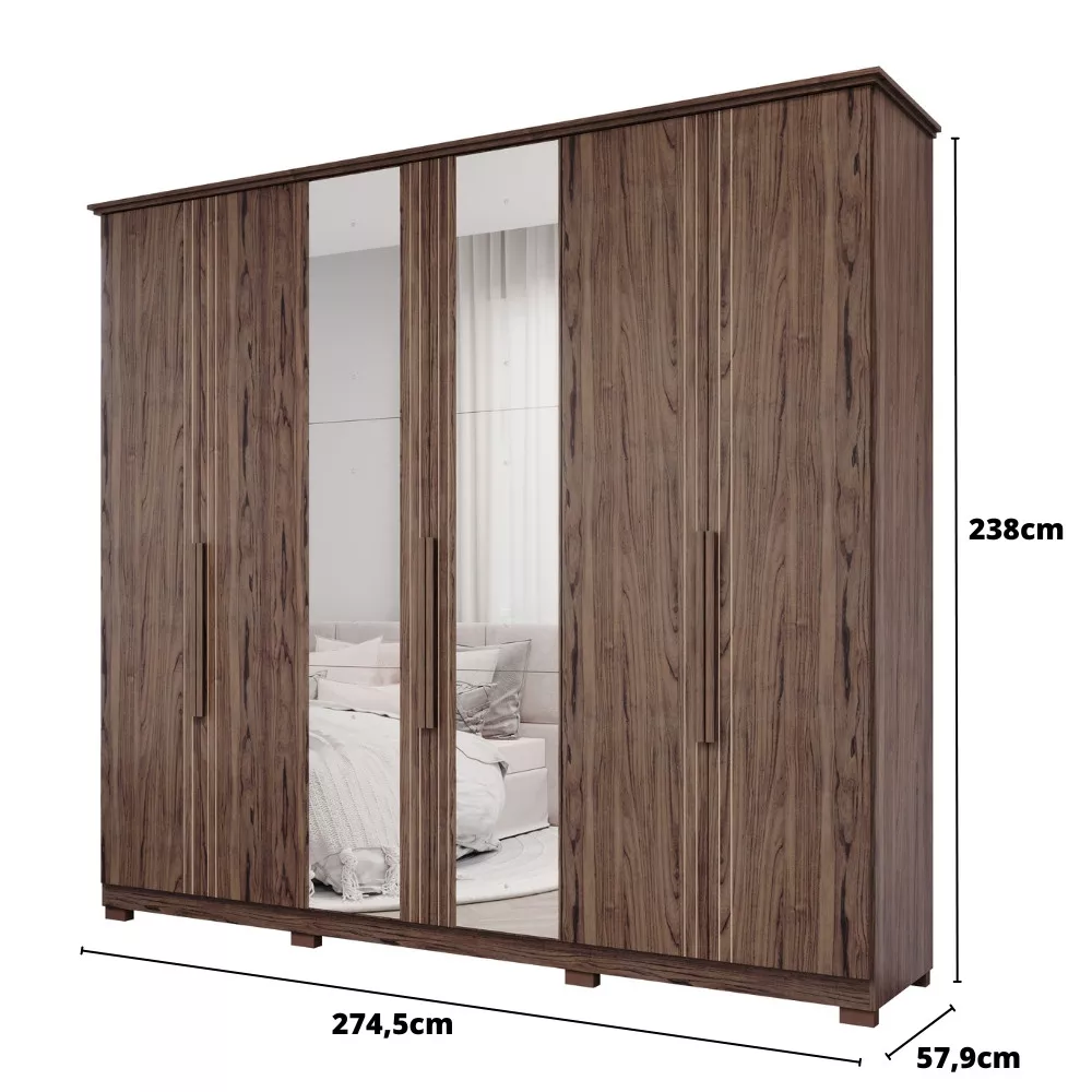 Image 2 of 3 of Guarda Roupa Casal com Espelho e Pés 6 Portas 100 MDF Itaunas Panan