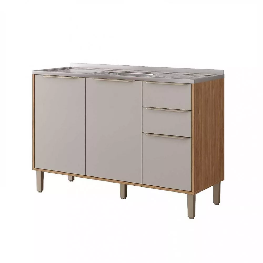 Balcão de Pia 3 Portas 2 Gavetas 120cm sem Pia 100 MDF Diva MGM Móveis