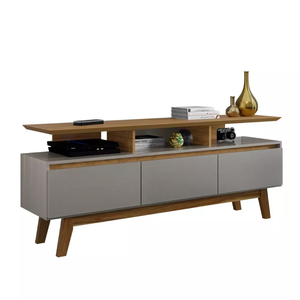 Rack para TV até 60 Polegadas 3 Portas com Pés de Madeira Rubi Bechara