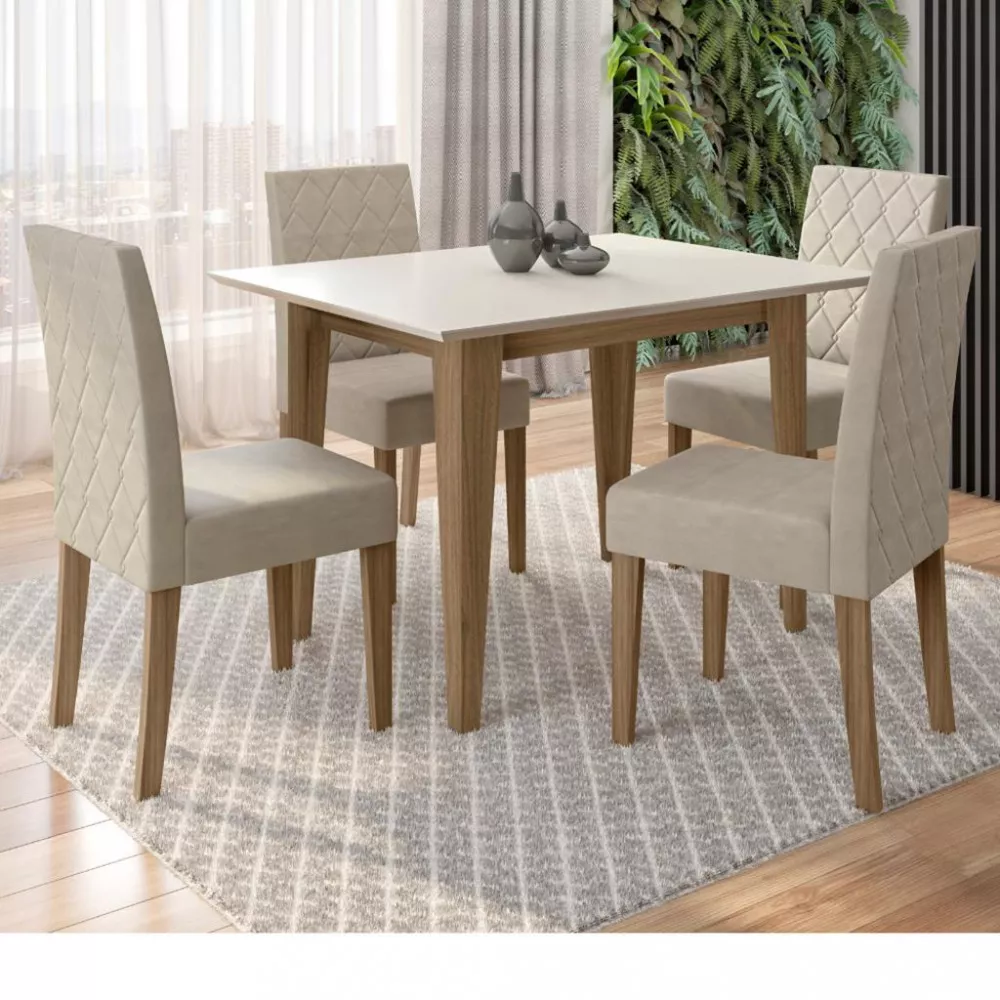 Conjunto Sala de Jantar Kate 120cm com 4 cadeira Jade Poliman