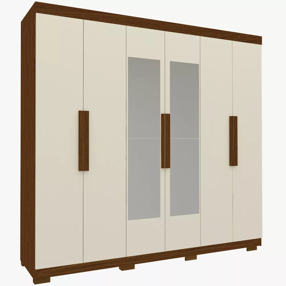 Guarda Roupa Casal 6 Portas 2 Gavetas com Pés e Espelho Império Gelius