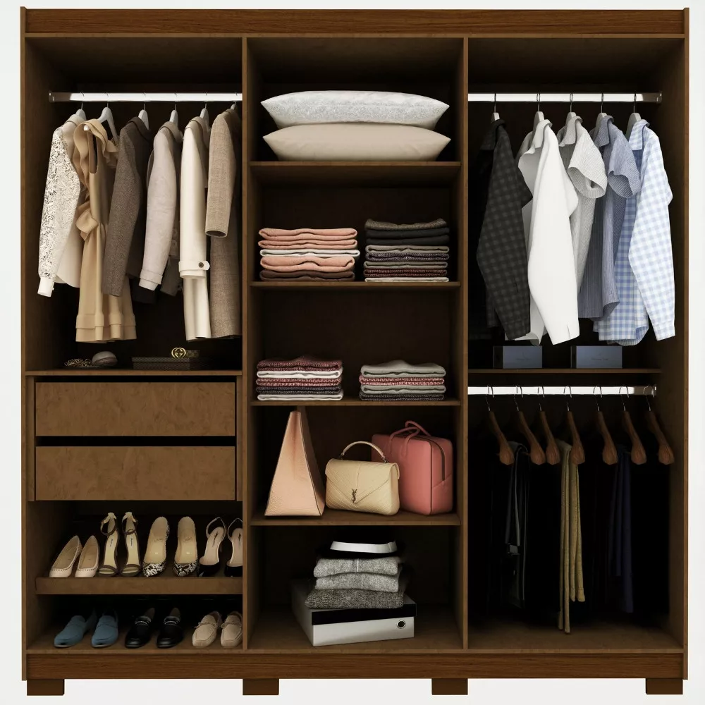 Guarda Roupa Casal 6 Portas 2 Gavetas com Pés e Espelho Império Gelius