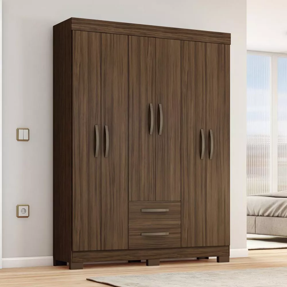 Guarda Roupa Solteiro com Pés 6 Portas 2 Gavetas NT 6015 Notável Móveis
