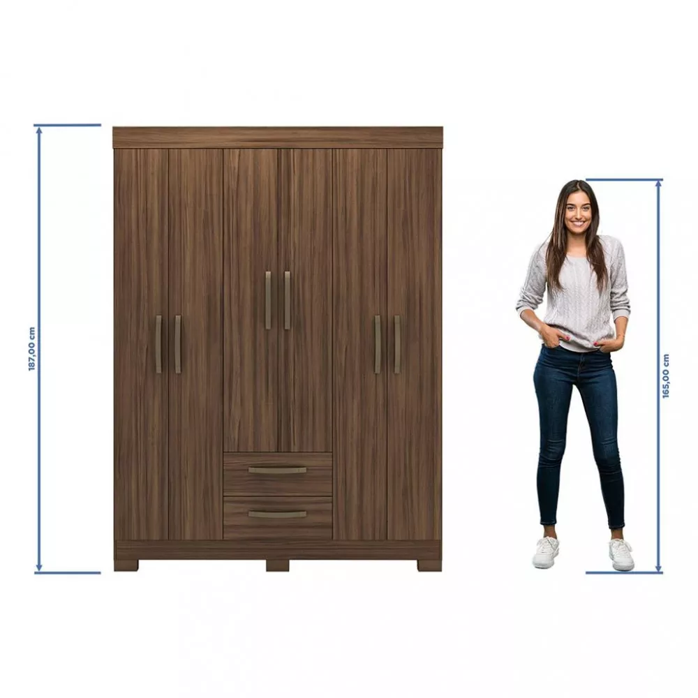 Guarda Roupa Solteiro com Pés 6 Portas 2 Gavetas NT 6015 Notável Móveis