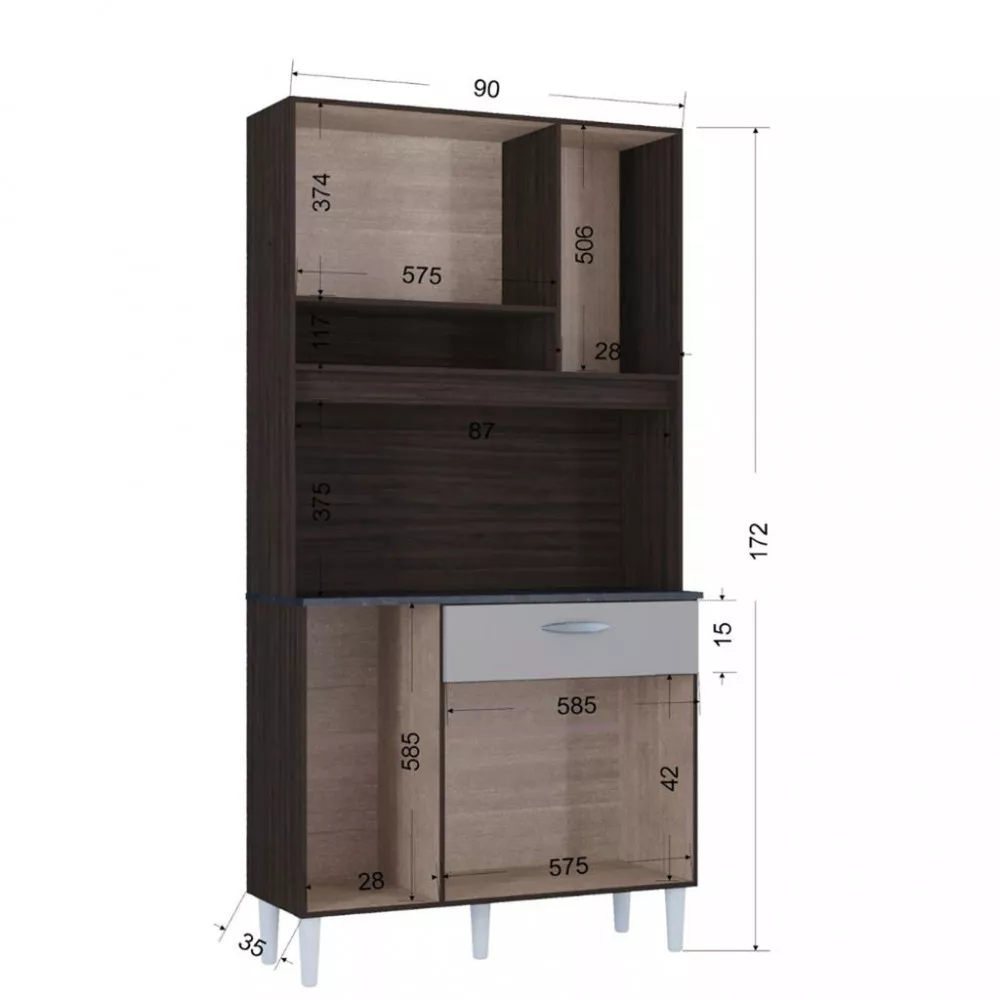 Cozinha Compacta 6 Portas 1 Gaveta Coral Poquema