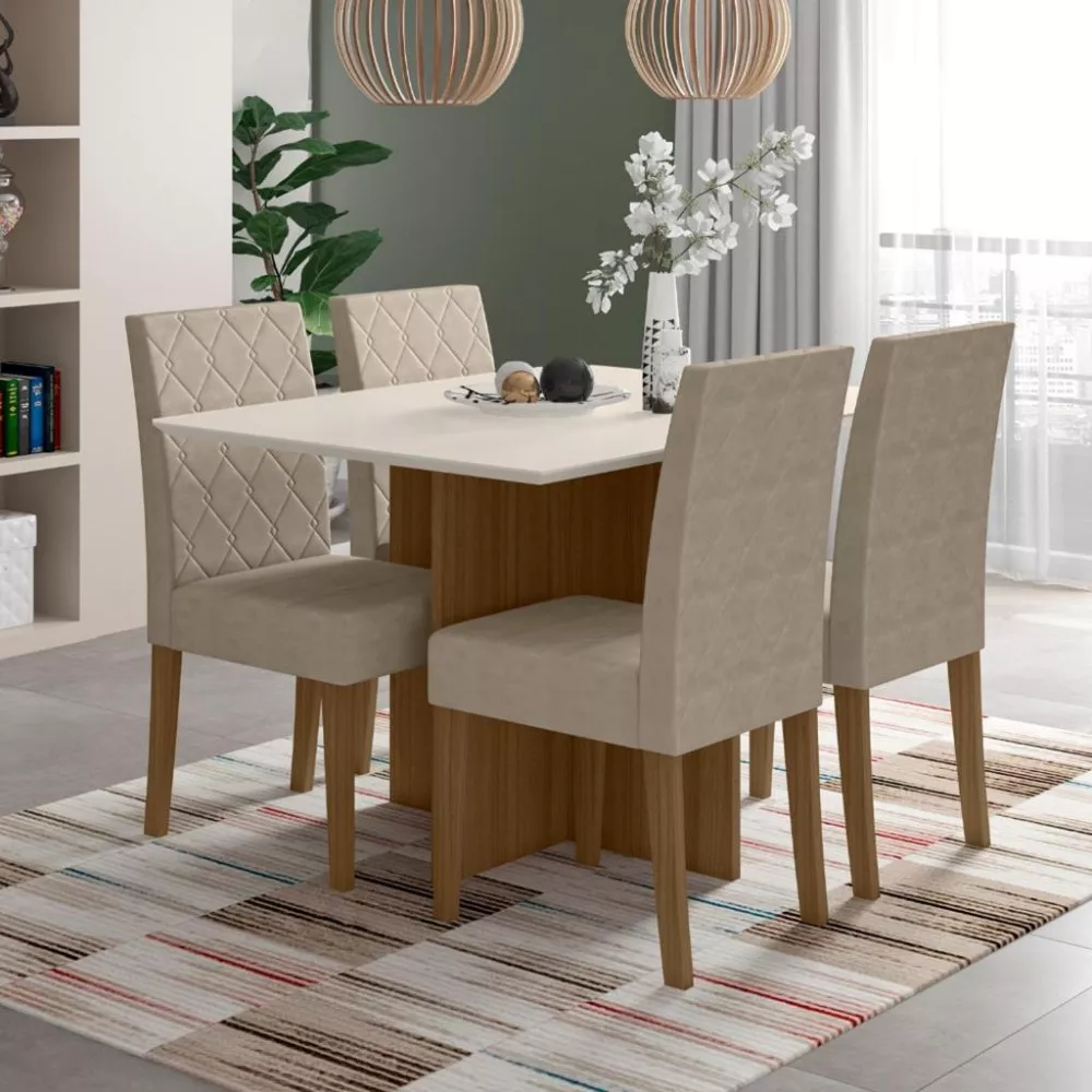 Conjunto Sala de Jantar Helo 120cm com 4 cadeira Jade Poliman