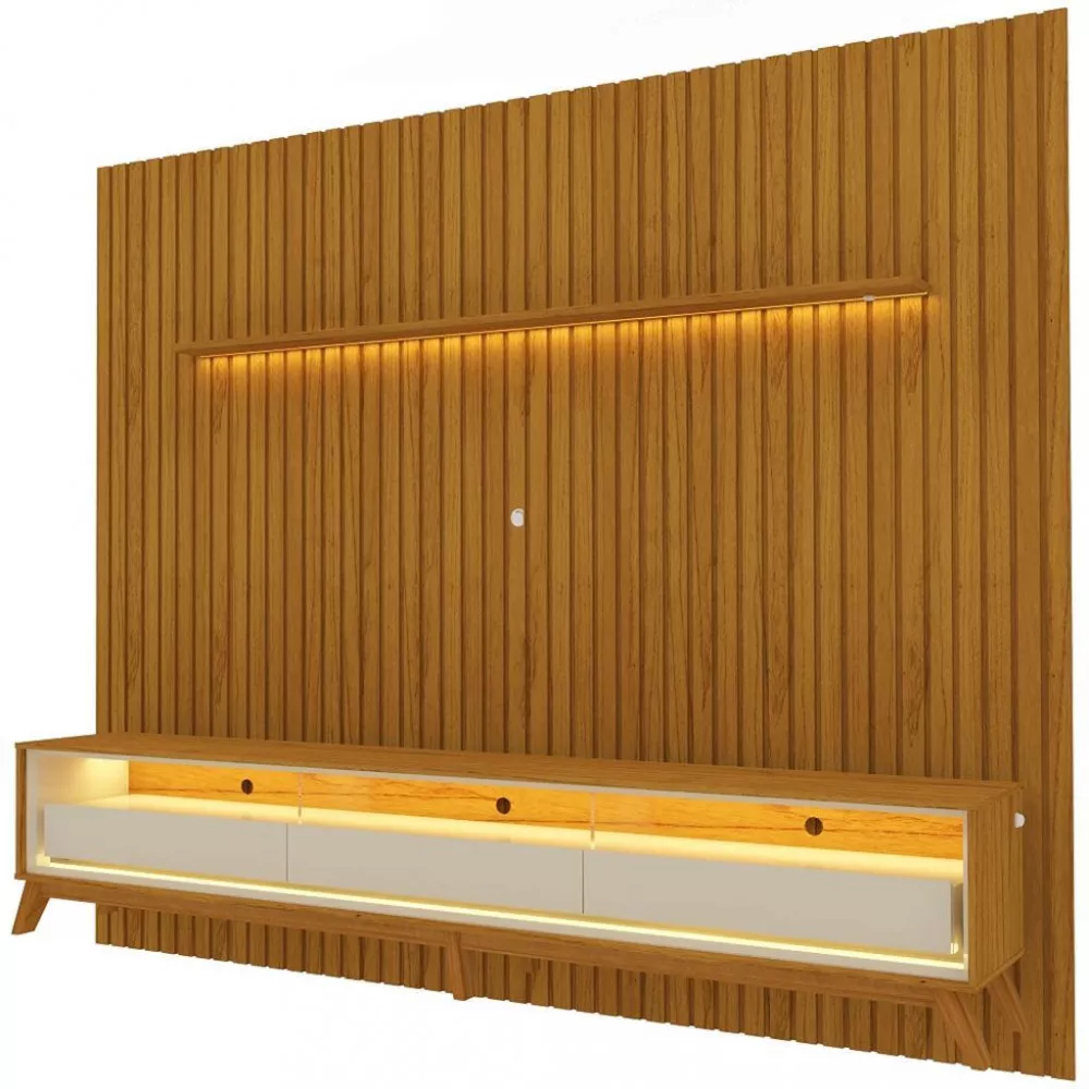 Image 2 of 4 of Rack com Painel Ripado para TV até 85 Polegadas com LED e Vidro 3 Gavetas com Pés Nobre Requinte 275 Gelius