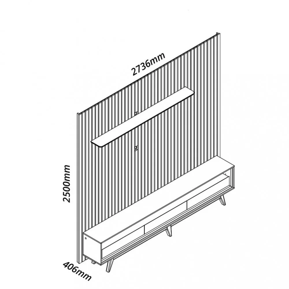 Image 3 of 4 of Rack com Painel Ripado para TV até 85 Polegadas com LED e Vidro 3 Gavetas com Pés Nobre Requinte 275 Gelius