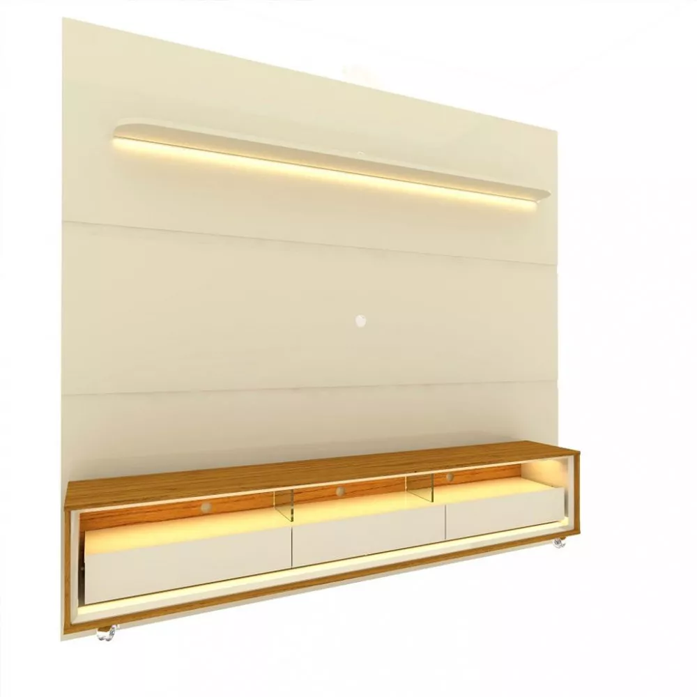Rack com Painel para TV até 85 Polegadas 3 Gavetas LED com Rodízios Royal Requinte Gelius