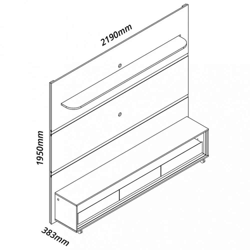 Rack com Painel para TV até 85 Polegadas 3 Gavetas LED com Rodízios Royal Requinte Gelius