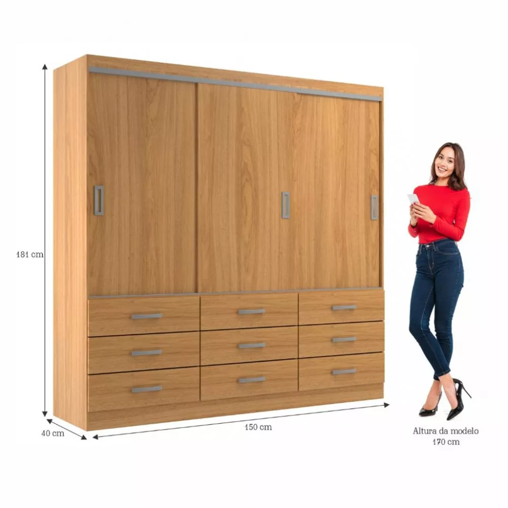 Guarda Roupa Casal 3 Portas 9 Gavetas Isabela Evidencia