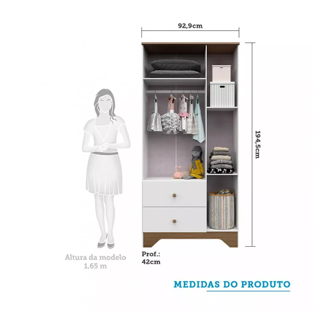 Guarda Roupa Infantil Com Janela 3 Portas 2 Gavetas Ben Peroba