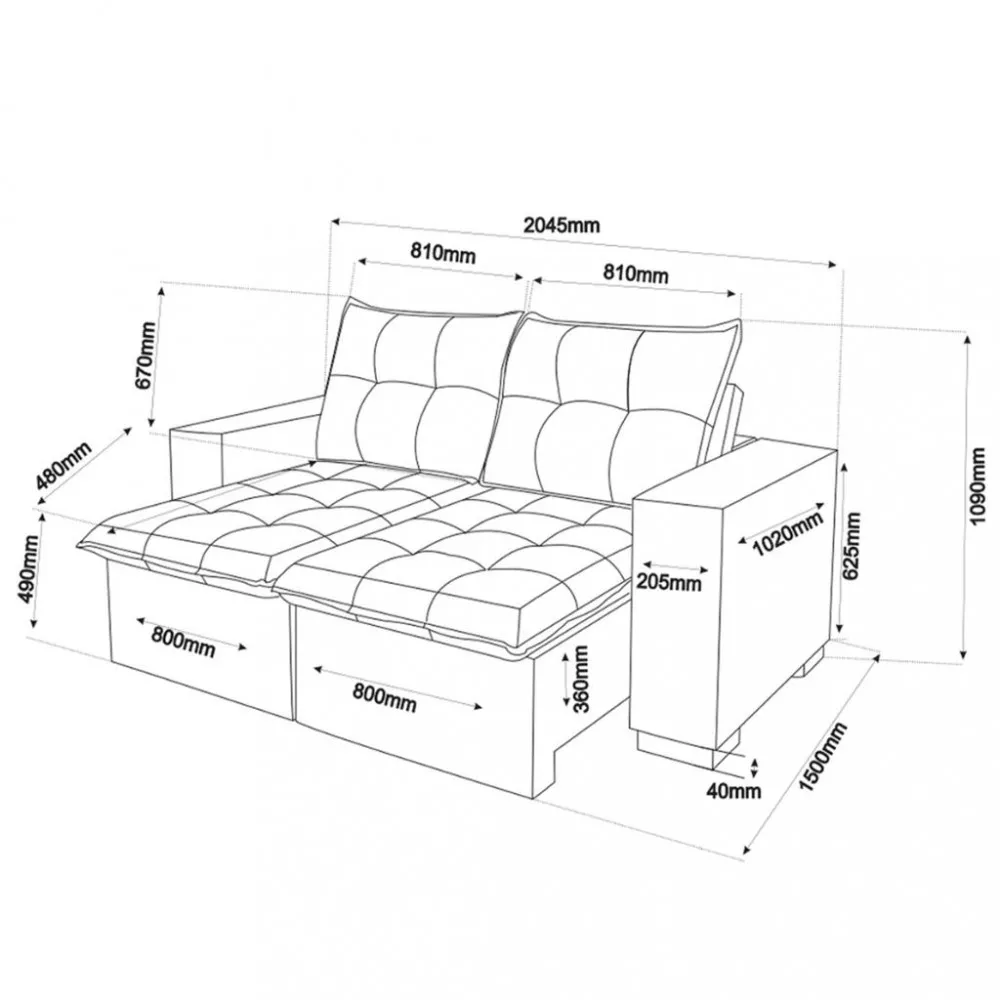 Sofá 3 Lugares Retrátil Reclinável 204cm Major Veludo Viero Móveis