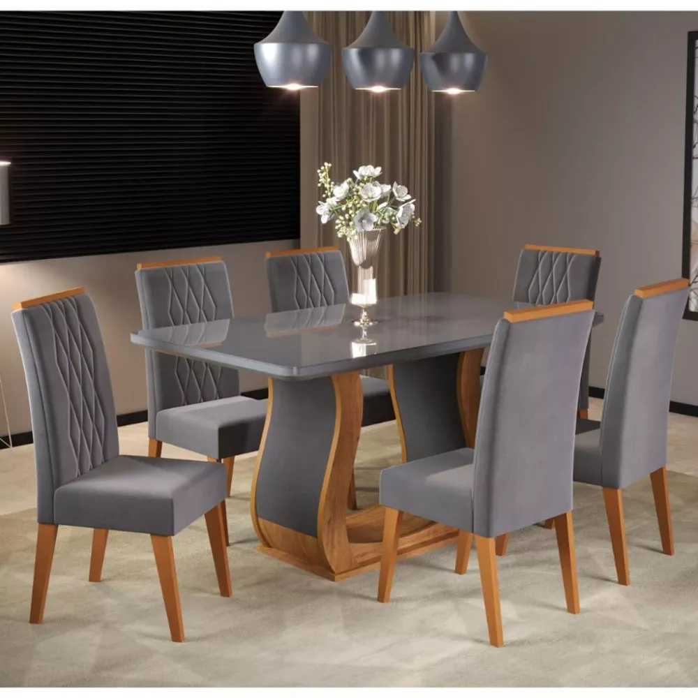 Image 0 of 4 of Conjunto Sala de Jantar Mesa Shakira 6 Cadeiras Cristal Viero