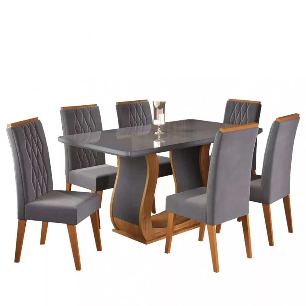 Image 1 of 4 of Conjunto Sala de Jantar Mesa Shakira 6 Cadeiras Cristal Viero