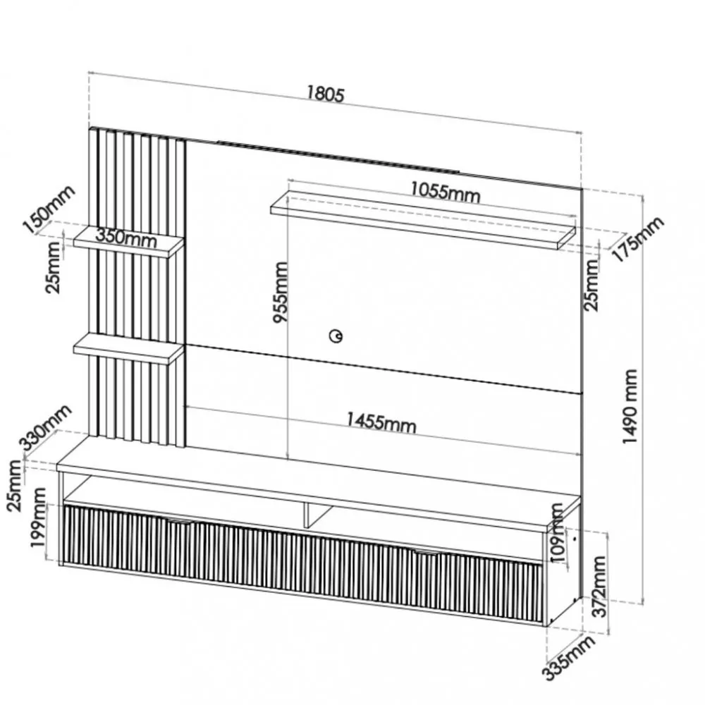 Painel Ripado para TV até 65 Polegadas 1 Porta Bueno Viero
