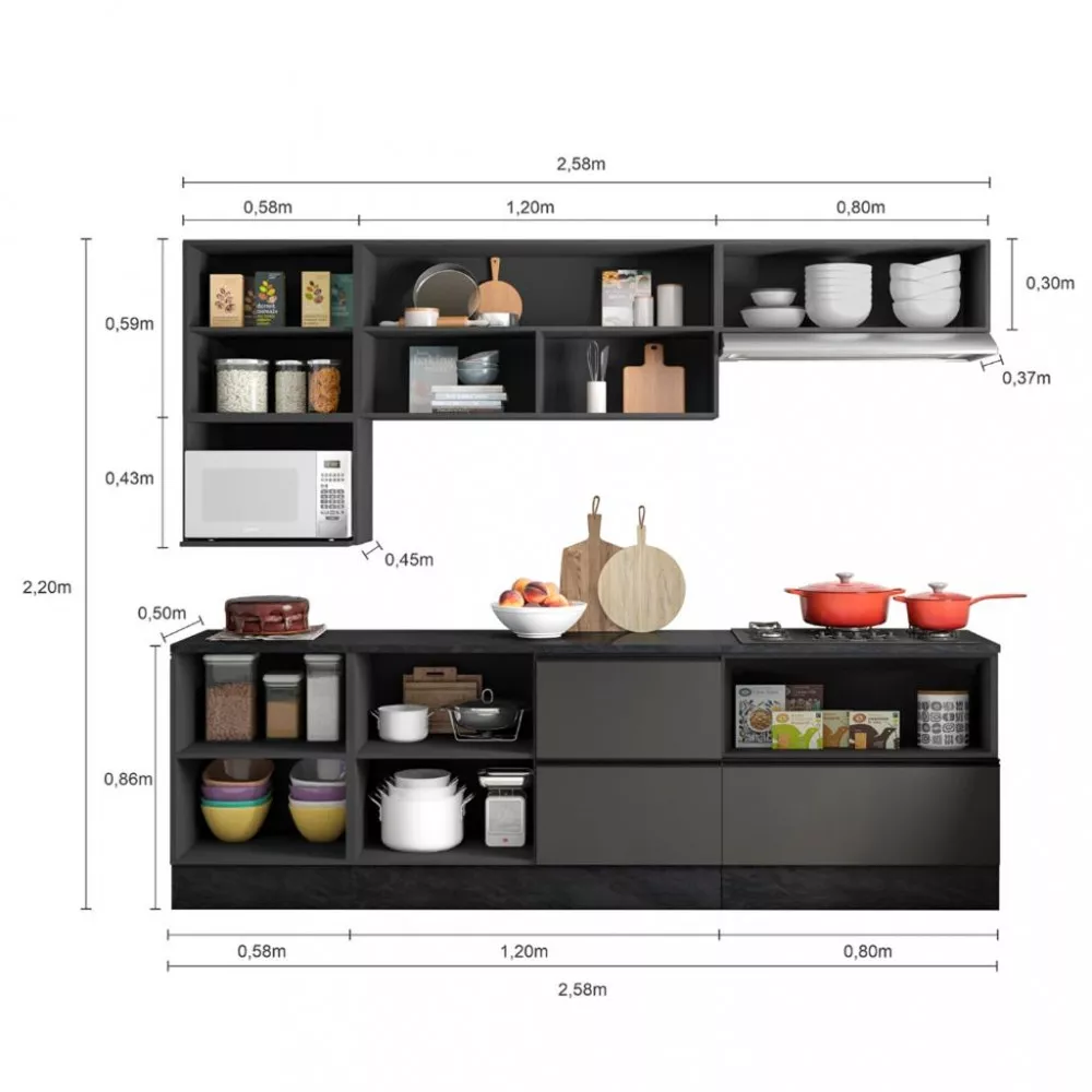 Cozinha Completa 7 Peças com Balcão Etna Poliman