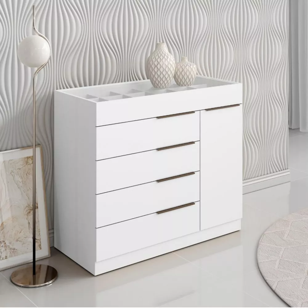 Cômoda 5 Gavetas 1 Porta com Vidro 4147 Aramóveis