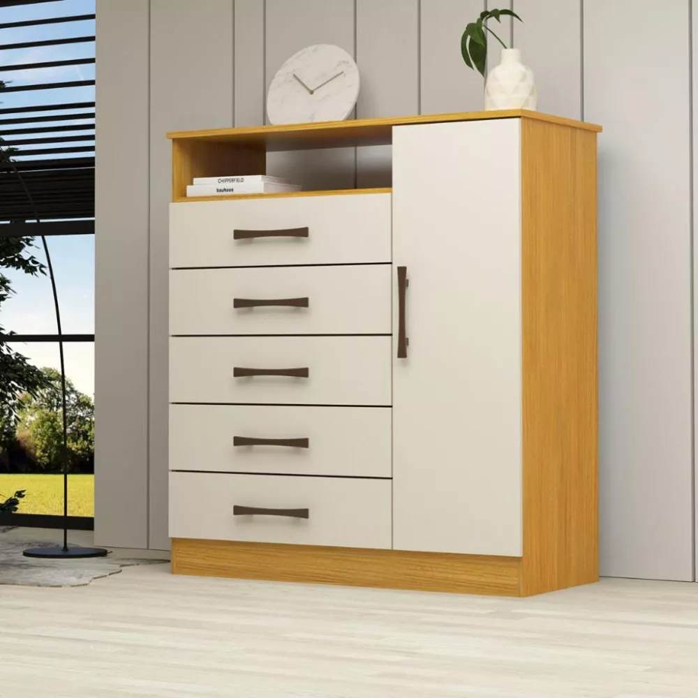 Cômoda 5 Gavetas 1 Porta 100 MDF Madri ACP