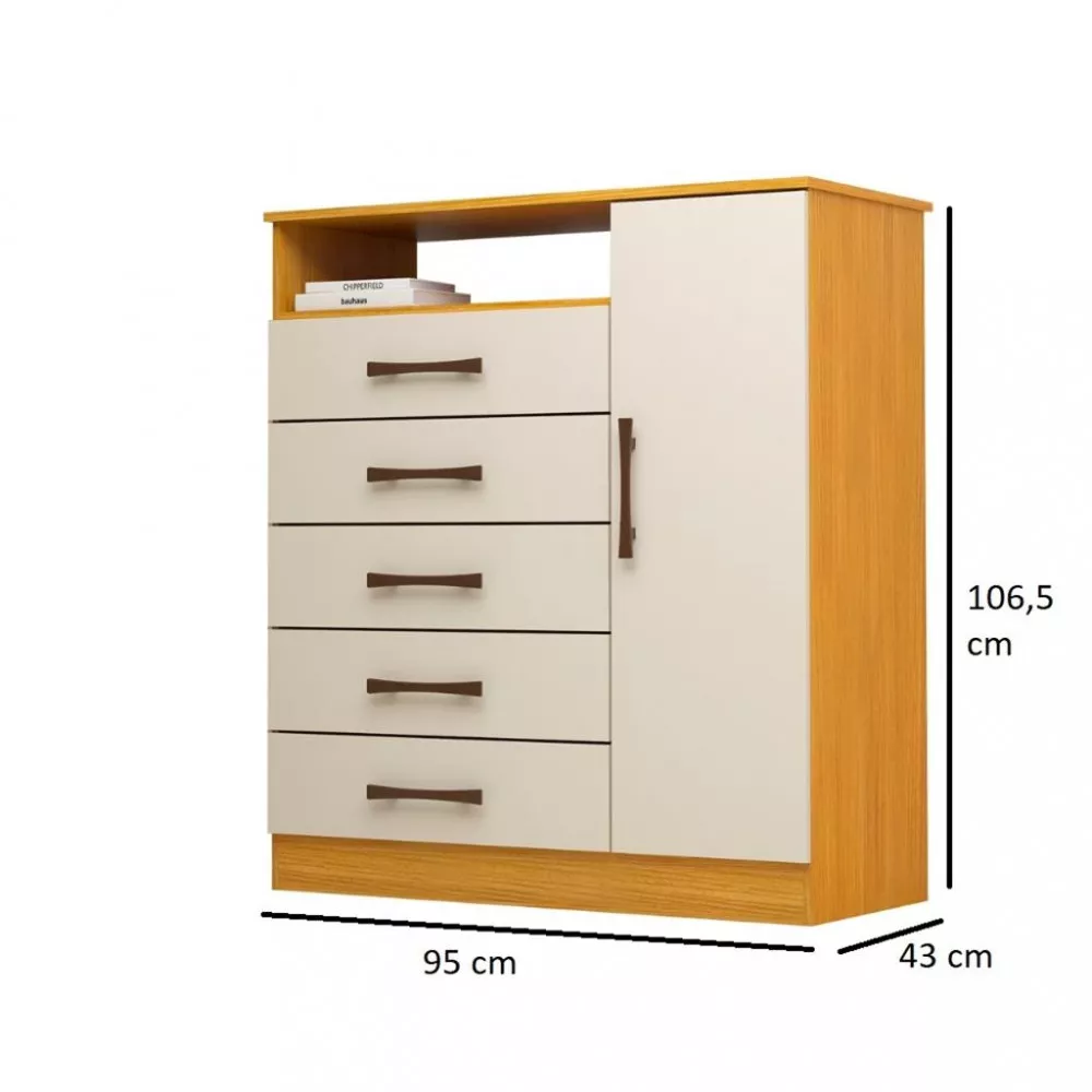 Cômoda 5 Gavetas 1 Porta 100 MDF Madri ACP
