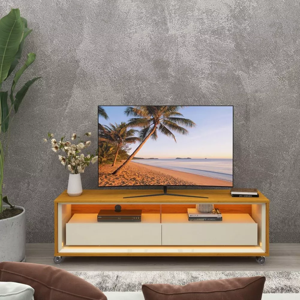 Rack para TV até 43 Polegadas 2 Gavetas LED com Rodízios Requinte Gelius