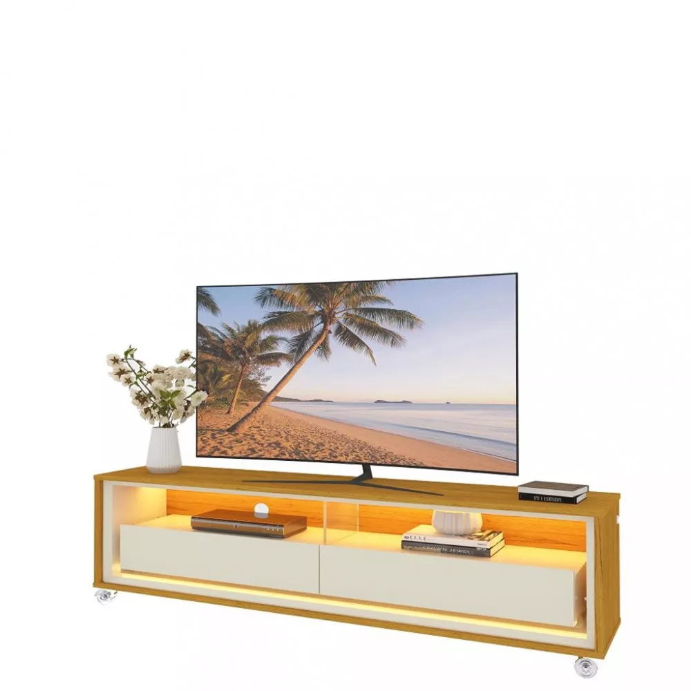 Rack para TV até 43 Polegadas 2 Gavetas LED com Rodízios Requinte Gelius