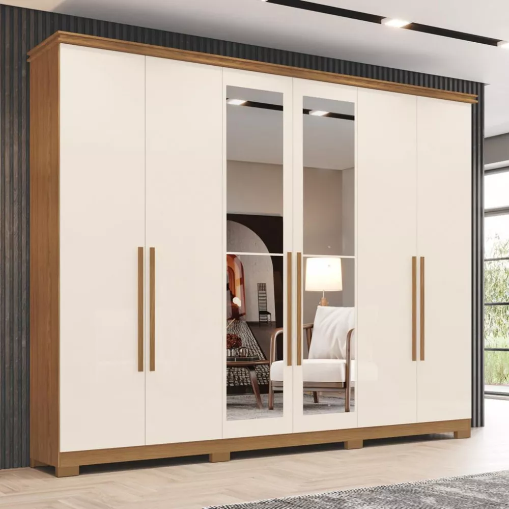 Guarda Roupa Casal Espelhos 6 Portas 5 Gavetas Belori Briz