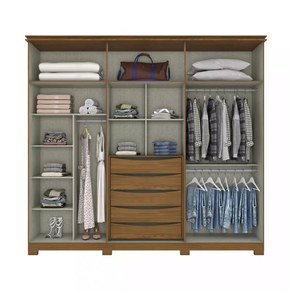 Guarda Roupa Casal Espelhos 6 Portas 5 Gavetas Belori Briz