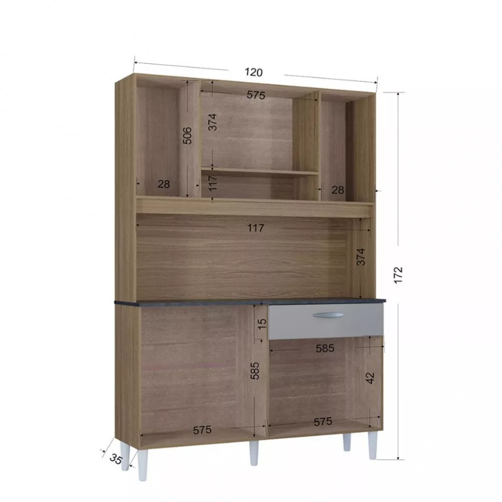 Cozinha Compacta 8 Portas 1 Gaveta Coral Poquema