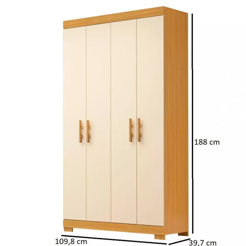 Guarda Roupa Solteiro com Pés 4 Portas 100 MDF Lana ACP Móveis