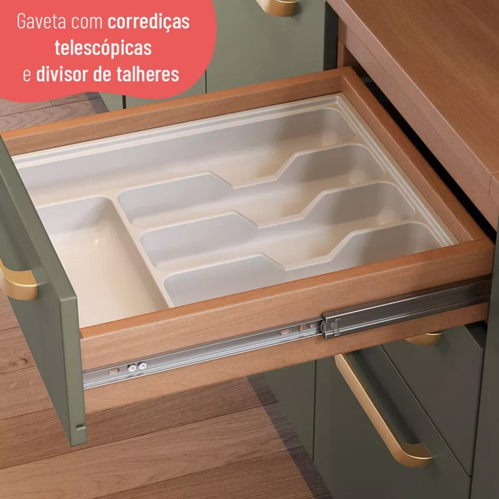 Balcão 2 Portas 3 Gavetas Sem Tampo 120cm Sálvia Telasul