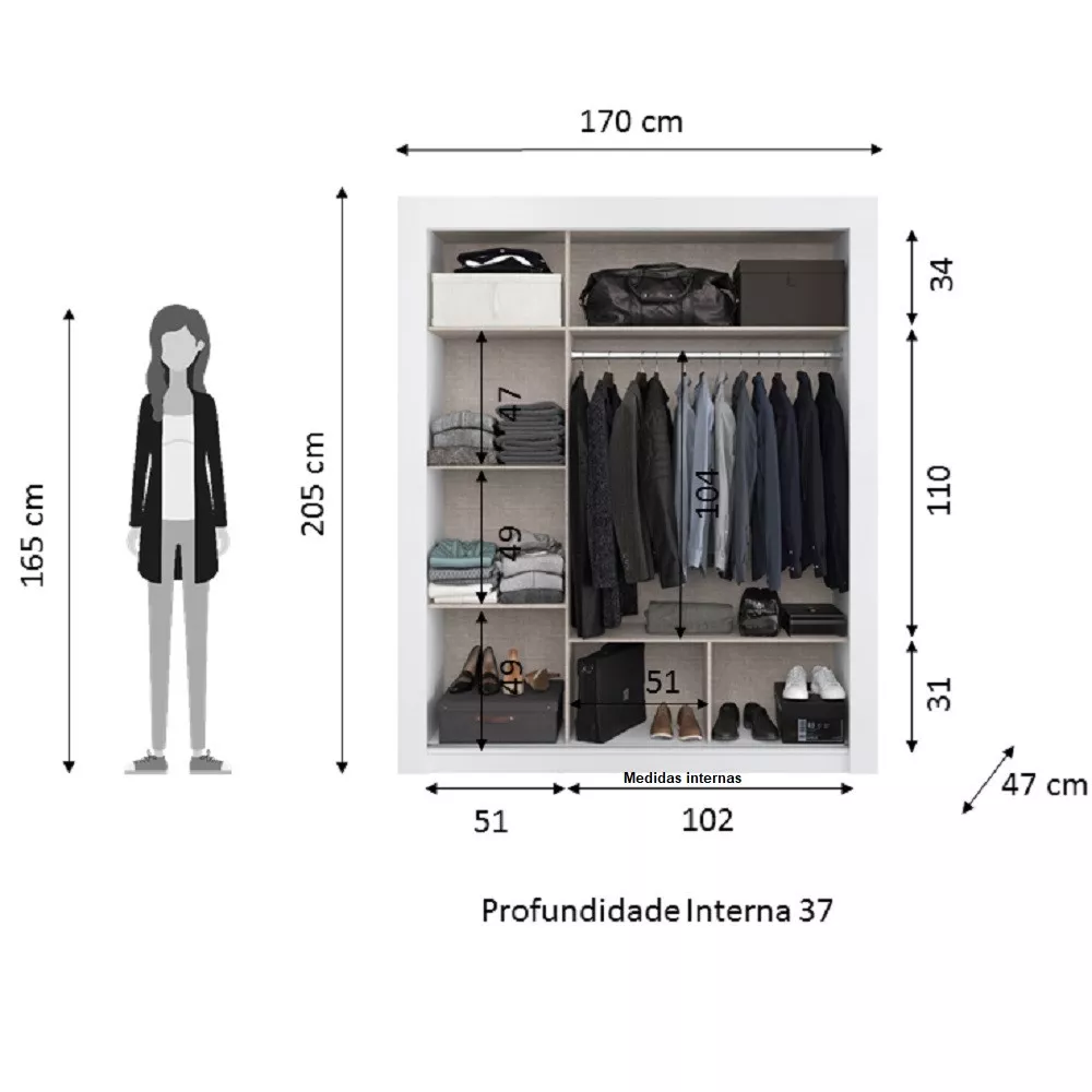 Guarda Roupa Solteiro 3 Portas de Correr PH1708 Herval