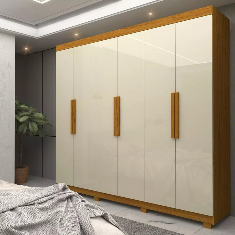 Guarda Roupa Casal 6 Portas 2 Gavetas com Pés Império Gelius